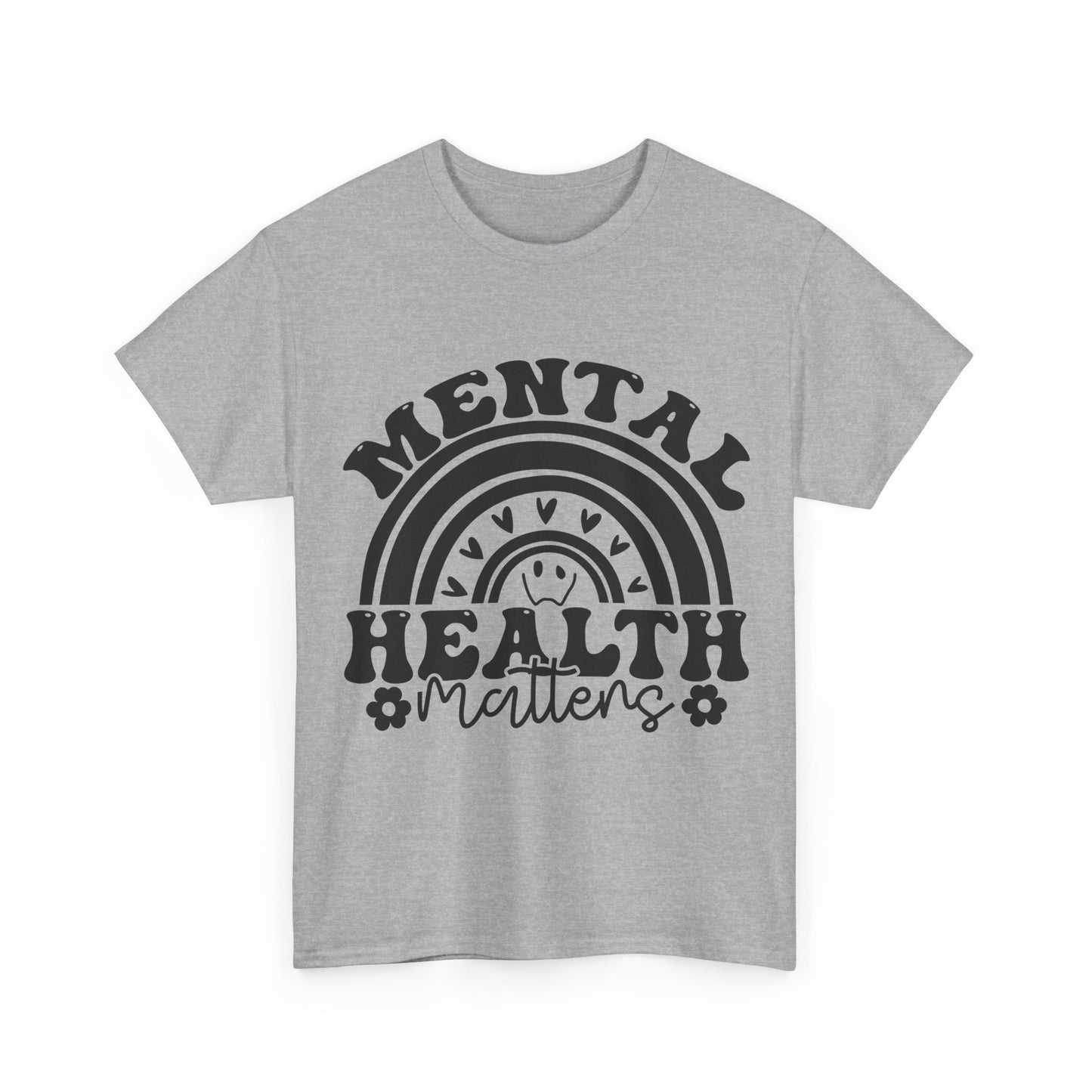 Mental Health Unisex Heavy Cotton Tee, Positive Vibes Shirt, Self-Care Gift, Well-being Awareness Gift, Casual Everyday Wear, Rainbow Design