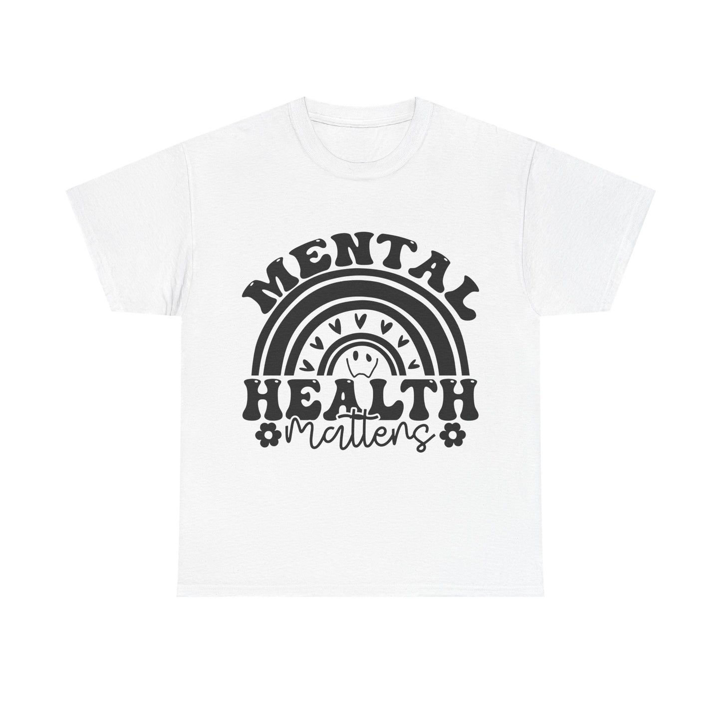 Mental Health Unisex Heavy Cotton Tee, Positive Vibes Shirt, Self-Care Gift, Well-being Awareness Gift, Casual Everyday Wear, Rainbow Design