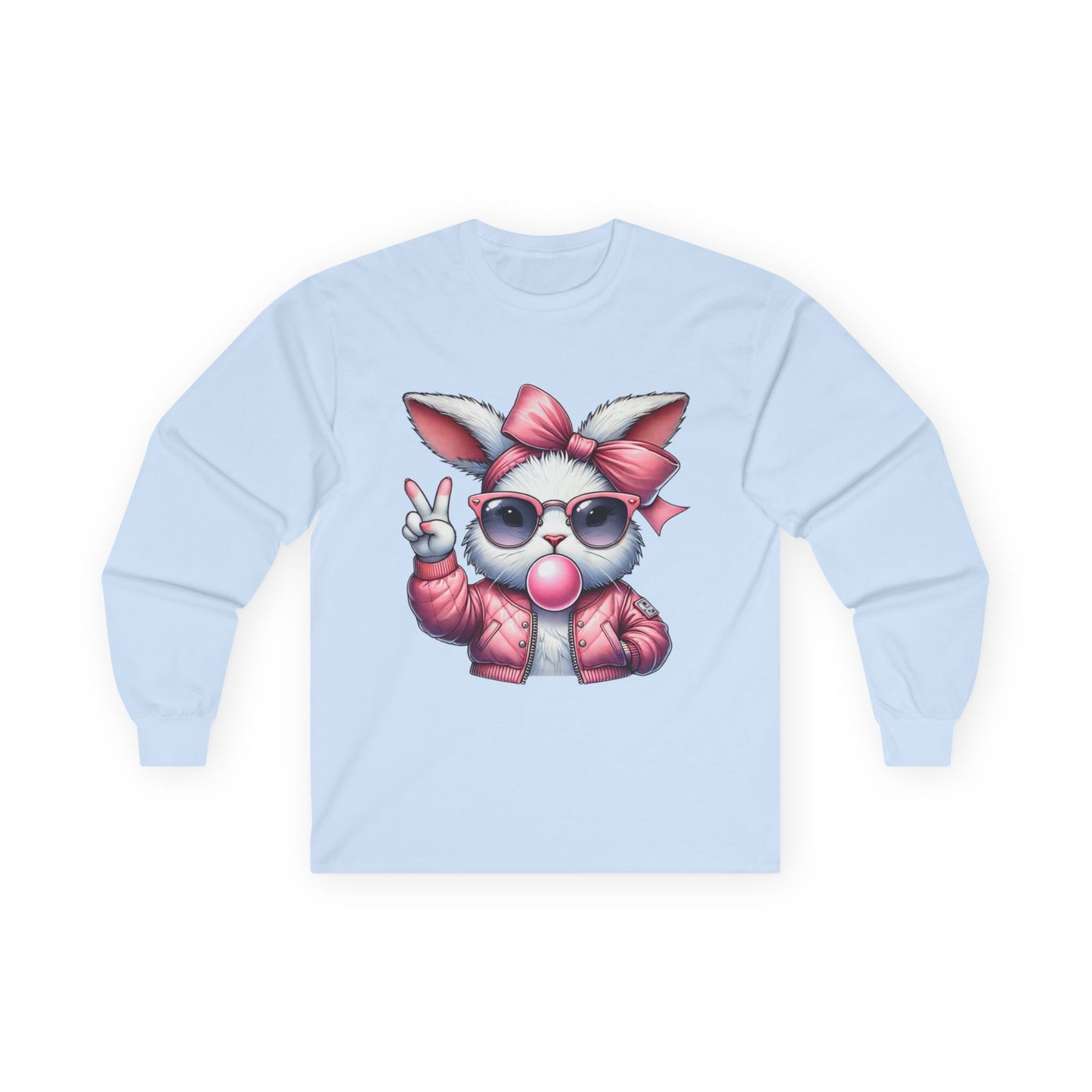 Playful Bunny Graphic Long Sleeve Tee - Cute Gift for Animal Lovers, Casual Wear, Spring Style, Easter Apparel, Gift for Kids
