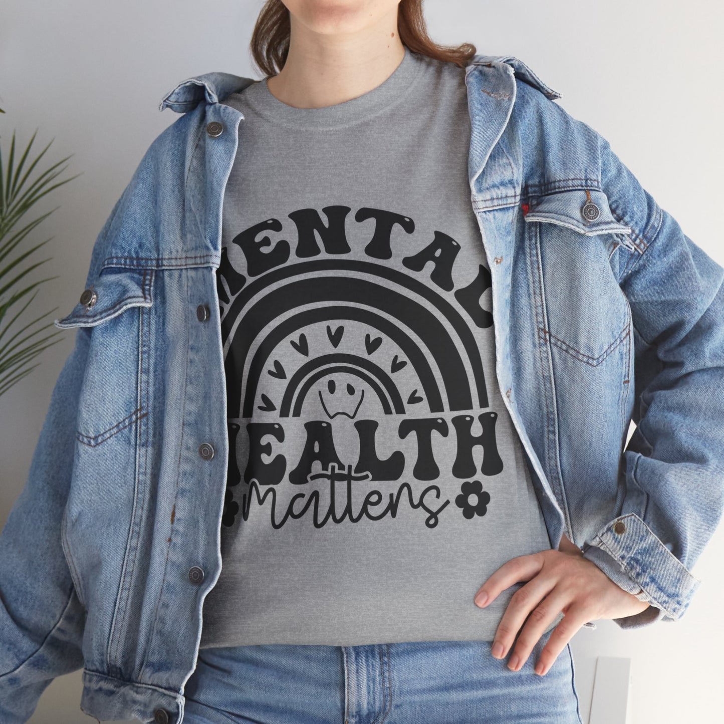 Mental Health Unisex Heavy Cotton Tee, Positive Vibes Shirt, Self-Care Gift, Well-being Awareness Gift, Casual Everyday Wear, Rainbow Design
