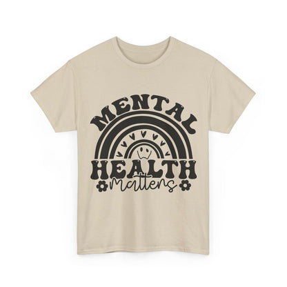 Mental Health Unisex Heavy Cotton Tee, Positive Vibes Shirt, Self-Care Gift, Well-being Awareness Gift, Casual Everyday Wear, Rainbow Design