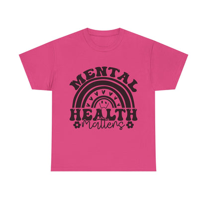 Mental Health Unisex Heavy Cotton Tee, Positive Vibes Shirt, Self-Care Gift, Well-being Awareness Gift, Casual Everyday Wear, Rainbow Design