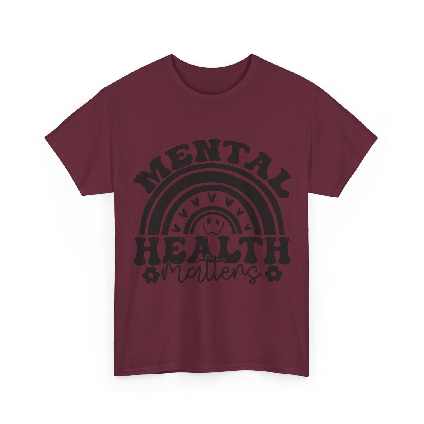 Mental Health Unisex Heavy Cotton Tee, Positive Vibes Shirt, Self-Care Gift, Well-being Awareness Gift, Casual Everyday Wear, Rainbow Design