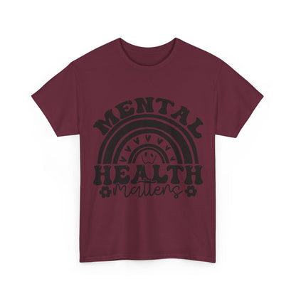 Mental Health Unisex Heavy Cotton Tee, Positive Vibes Shirt, Self-Care Gift, Well-being Awareness Gift, Casual Everyday Wear, Rainbow Design