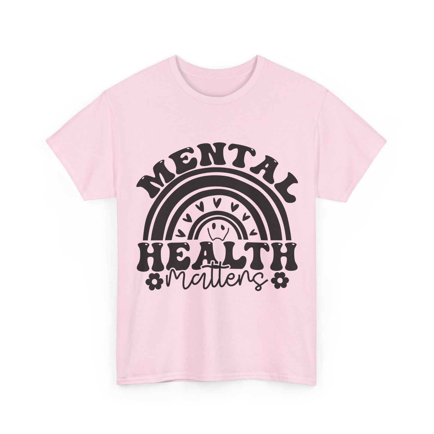 Mental Health Unisex Heavy Cotton Tee, Positive Vibes Shirt, Self-Care Gift, Well-being Awareness Gift, Casual Everyday Wear, Rainbow Design