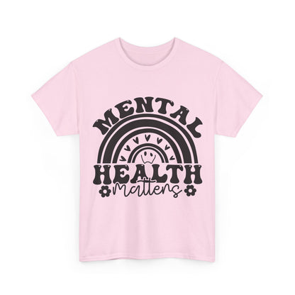 Mental Health Unisex Heavy Cotton Tee, Positive Vibes Shirt, Self-Care Gift, Well-being Awareness Gift, Casual Everyday Wear, Rainbow Design