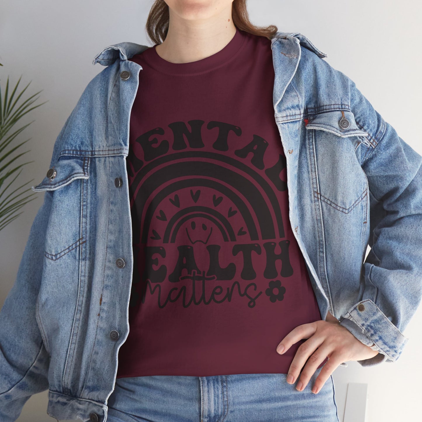 Mental Health Unisex Heavy Cotton Tee, Positive Vibes Shirt, Self-Care Gift, Well-being Awareness Gift, Casual Everyday Wear, Rainbow Design