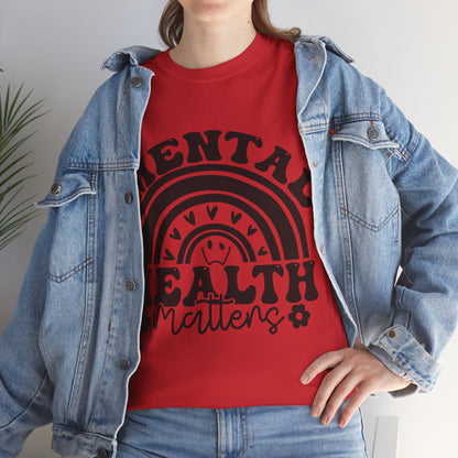 Mental Health Unisex Heavy Cotton Tee, Positive Vibes Shirt, Self-Care Gift, Well-being Awareness Gift, Casual Everyday Wear, Rainbow Design