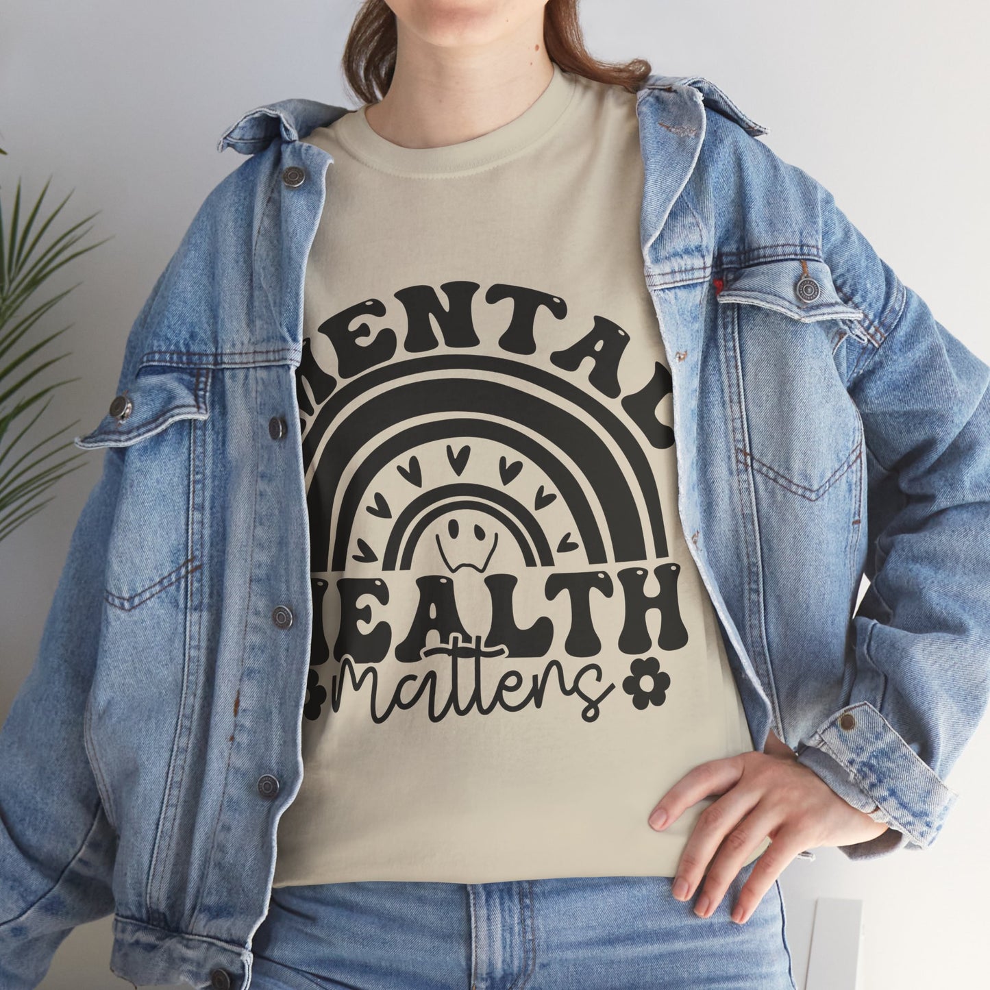 Mental Health Unisex Heavy Cotton Tee, Positive Vibes Shirt, Self-Care Gift, Well-being Awareness Gift, Casual Everyday Wear, Rainbow Design