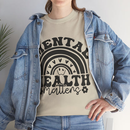 Mental Health Unisex Heavy Cotton Tee, Positive Vibes Shirt, Self-Care Gift, Well-being Awareness Gift, Casual Everyday Wear, Rainbow Design