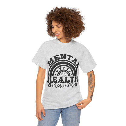 Mental Health Unisex Heavy Cotton Tee, Positive Vibes Shirt, Self-Care Gift, Well-being Awareness Gift, Casual Everyday Wear, Rainbow Design