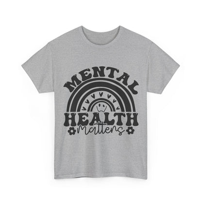 Mental Health Unisex Heavy Cotton Tee, Positive Vibes Shirt, Self-Care Gift, Well-being Awareness Gift, Casual Everyday Wear, Rainbow Design