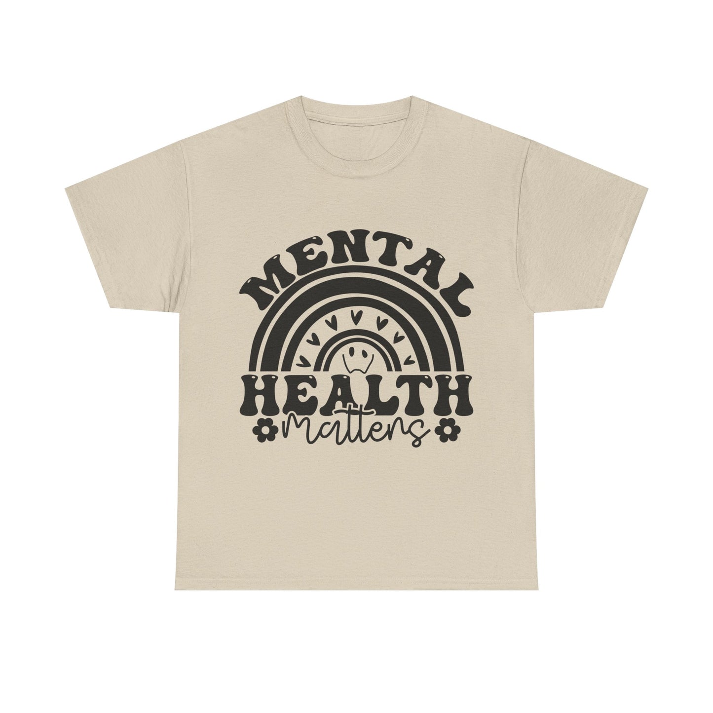 Mental Health Unisex Heavy Cotton Tee, Positive Vibes Shirt, Self-Care Gift, Well-being Awareness Gift, Casual Everyday Wear, Rainbow Design