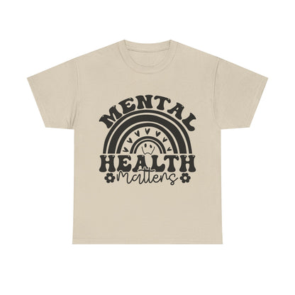 Mental Health Unisex Heavy Cotton Tee, Positive Vibes Shirt, Self-Care Gift, Well-being Awareness Gift, Casual Everyday Wear, Rainbow Design