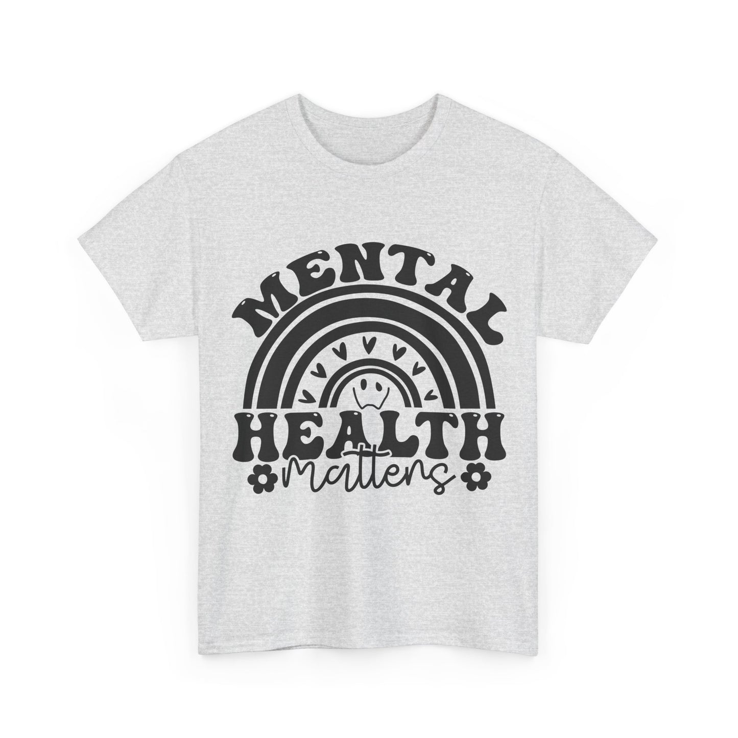 Mental Health Unisex Heavy Cotton Tee, Positive Vibes Shirt, Self-Care Gift, Well-being Awareness Gift, Casual Everyday Wear, Rainbow Design
