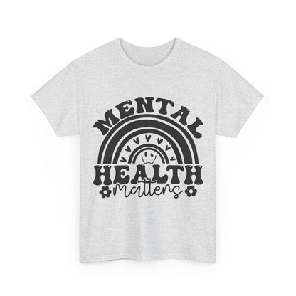 Mental Health Unisex Heavy Cotton Tee, Positive Vibes Shirt, Self-Care Gift, Well-being Awareness Gift, Casual Everyday Wear, Rainbow Design