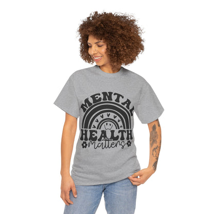 Mental Health Unisex Heavy Cotton Tee, Positive Vibes Shirt, Self-Care Gift, Well-being Awareness Gift, Casual Everyday Wear, Rainbow Design