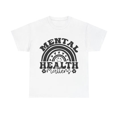 Mental Health Unisex Heavy Cotton Tee, Positive Vibes Shirt, Self-Care Gift, Well-being Awareness Gift, Casual Everyday Wear, Rainbow Design