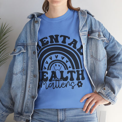 Mental Health Unisex Heavy Cotton Tee, Positive Vibes Shirt, Self-Care Gift, Well-being Awareness Gift, Casual Everyday Wear, Rainbow Design