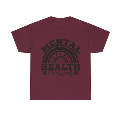 Mental Health Unisex Heavy Cotton Tee, Positive Vibes Shirt, Self-Care Gift, Well-being Awareness Gift, Casual Everyday Wear, Rainbow Design