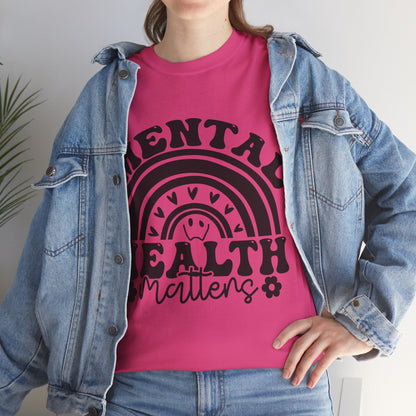 Mental Health Unisex Heavy Cotton Tee, Positive Vibes Shirt, Self-Care Gift, Well-being Awareness Gift, Casual Everyday Wear, Rainbow Design