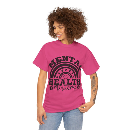 Mental Health Unisex Heavy Cotton Tee, Positive Vibes Shirt, Self-Care Gift, Well-being Awareness Gift, Casual Everyday Wear, Rainbow Design