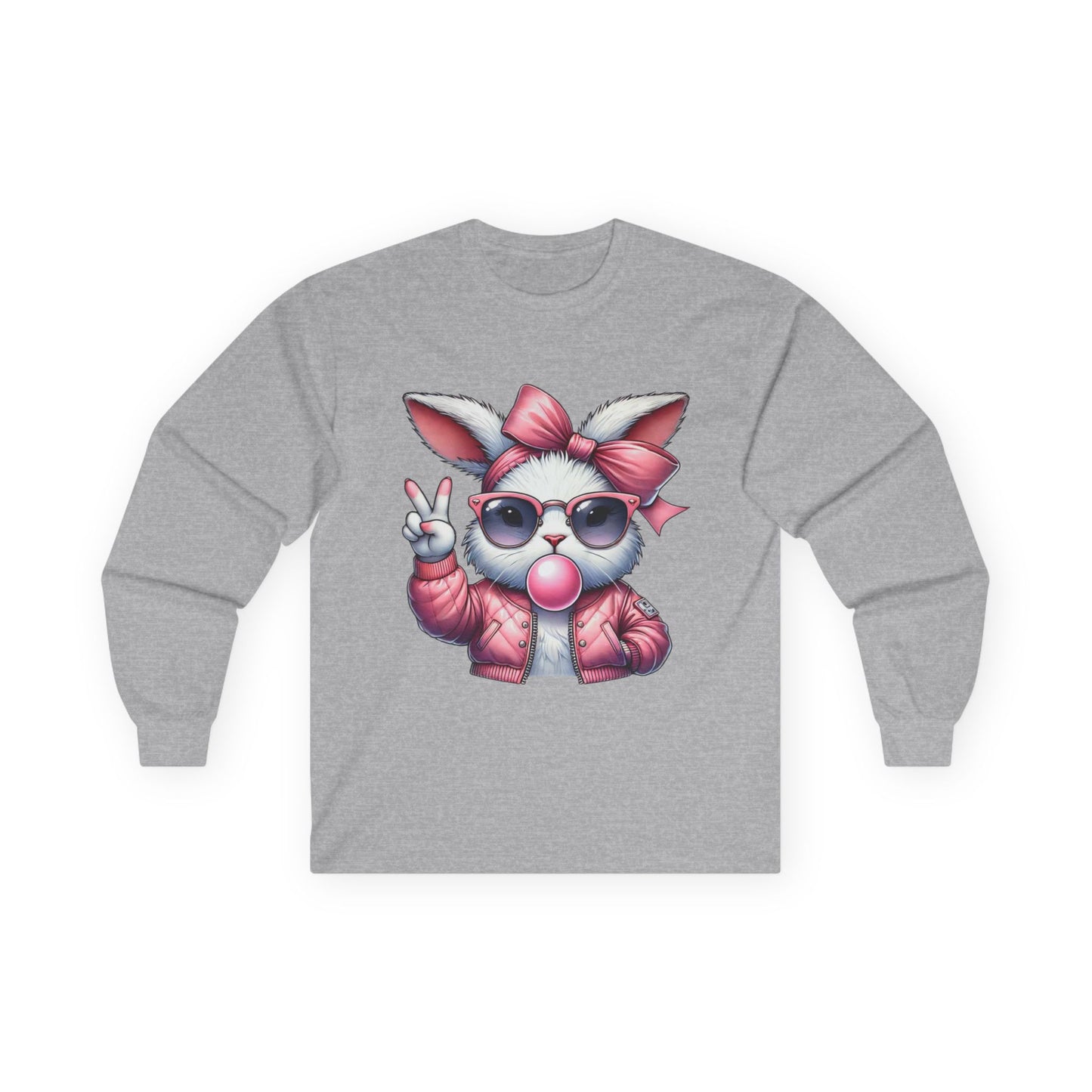 Playful Bunny Graphic Long Sleeve Tee - Cute Gift for Animal Lovers, Casual Wear, Spring Style, Easter Apparel, Gift for Kids