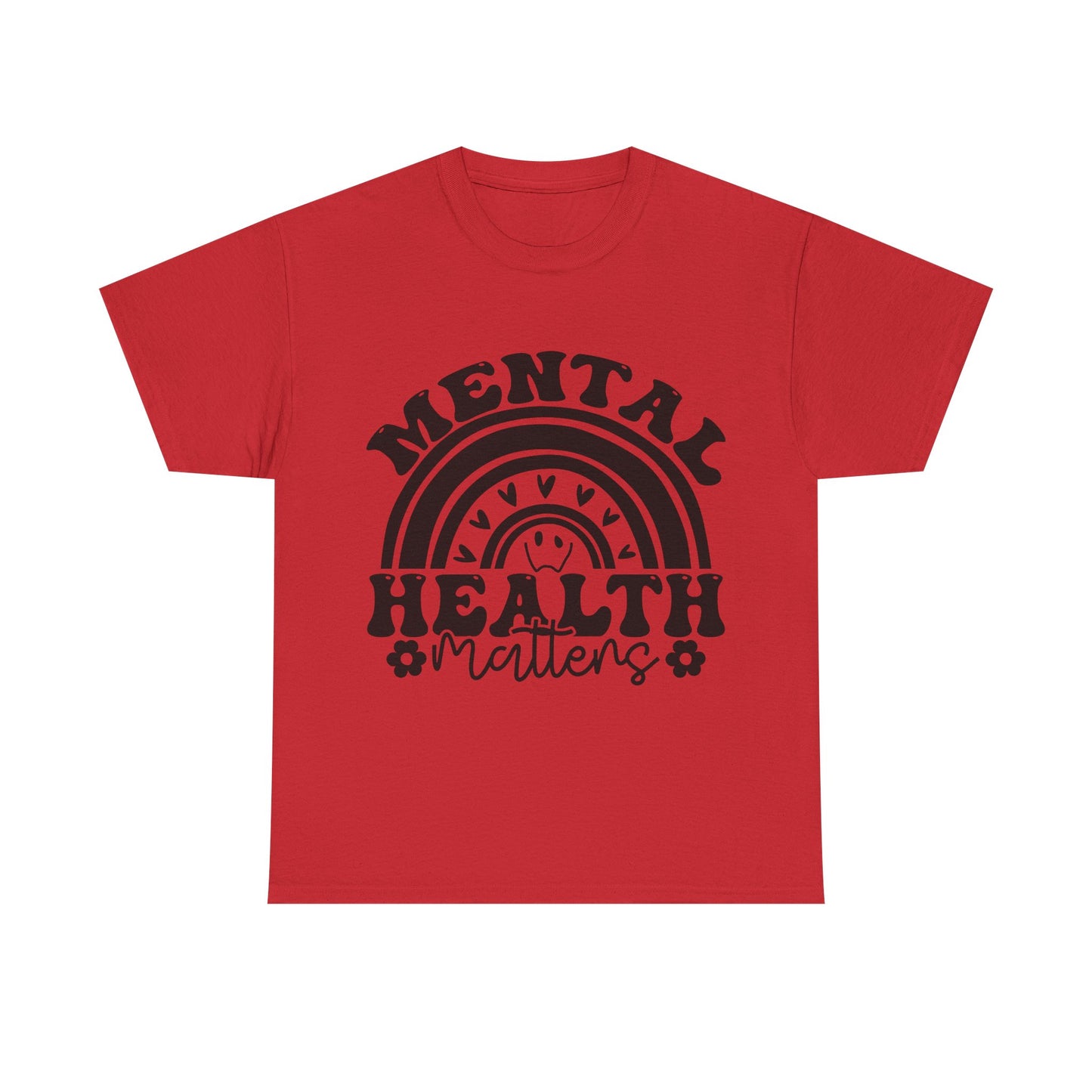Mental Health Unisex Heavy Cotton Tee, Positive Vibes Shirt, Self-Care Gift, Well-being Awareness Gift, Casual Everyday Wear, Rainbow Design