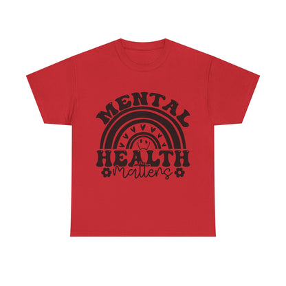 Mental Health Unisex Heavy Cotton Tee, Positive Vibes Shirt, Self-Care Gift, Well-being Awareness Gift, Casual Everyday Wear, Rainbow Design
