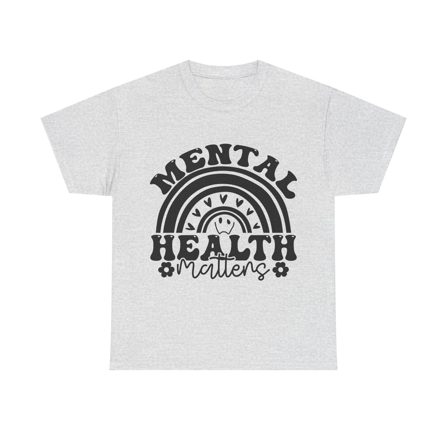 Mental Health Unisex Heavy Cotton Tee, Positive Vibes Shirt, Self-Care Gift, Well-being Awareness Gift, Casual Everyday Wear, Rainbow Design