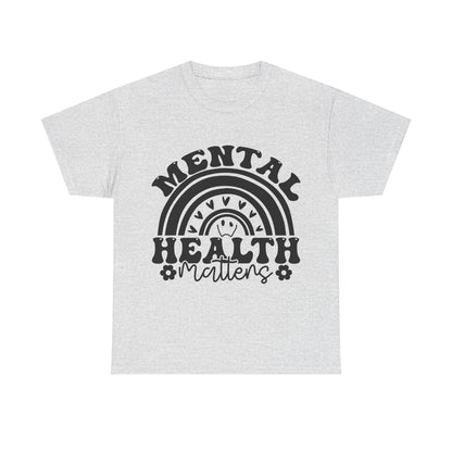 Mental Health Unisex Heavy Cotton Tee, Positive Vibes Shirt, Self-Care Gift, Well-being Awareness Gift, Casual Everyday Wear, Rainbow Design
