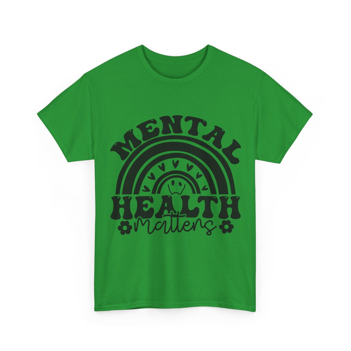 Mental Health Unisex Heavy Cotton Tee, Positive Vibes Shirt, Self-Care Gift, Well-being Awareness Gift, Casual Everyday Wear, Rainbow Design