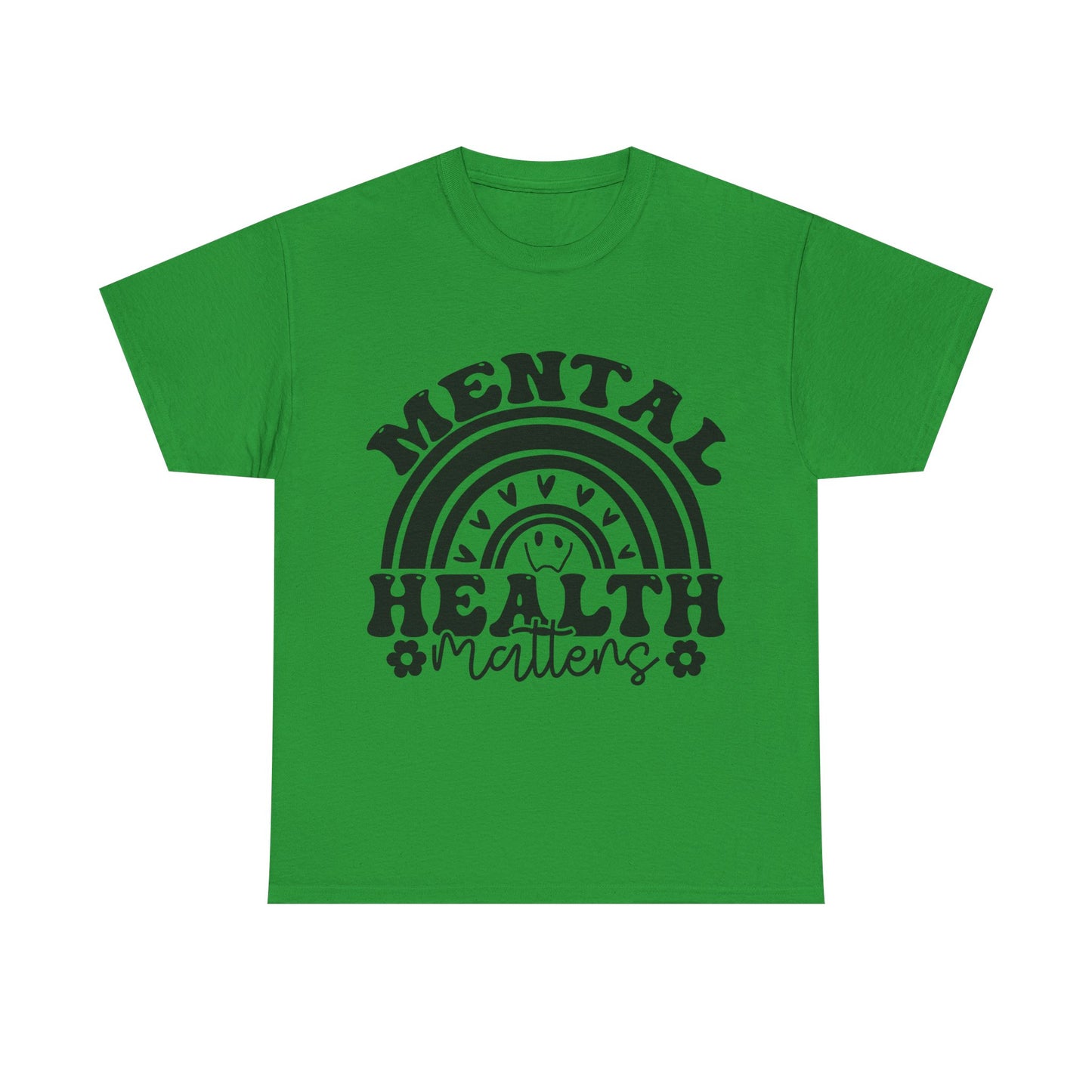 Mental Health Unisex Heavy Cotton Tee, Positive Vibes Shirt, Self-Care Gift, Well-being Awareness Gift, Casual Everyday Wear, Rainbow Design