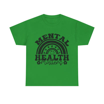 Mental Health Unisex Heavy Cotton Tee, Positive Vibes Shirt, Self-Care Gift, Well-being Awareness Gift, Casual Everyday Wear, Rainbow Design