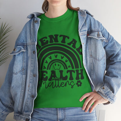 Mental Health Unisex Heavy Cotton Tee, Positive Vibes Shirt, Self-Care Gift, Well-being Awareness Gift, Casual Everyday Wear, Rainbow Design
