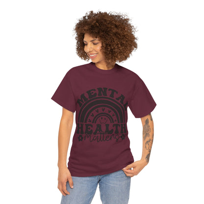 Mental Health Unisex Heavy Cotton Tee, Positive Vibes Shirt, Self-Care Gift, Well-being Awareness Gift, Casual Everyday Wear, Rainbow Design