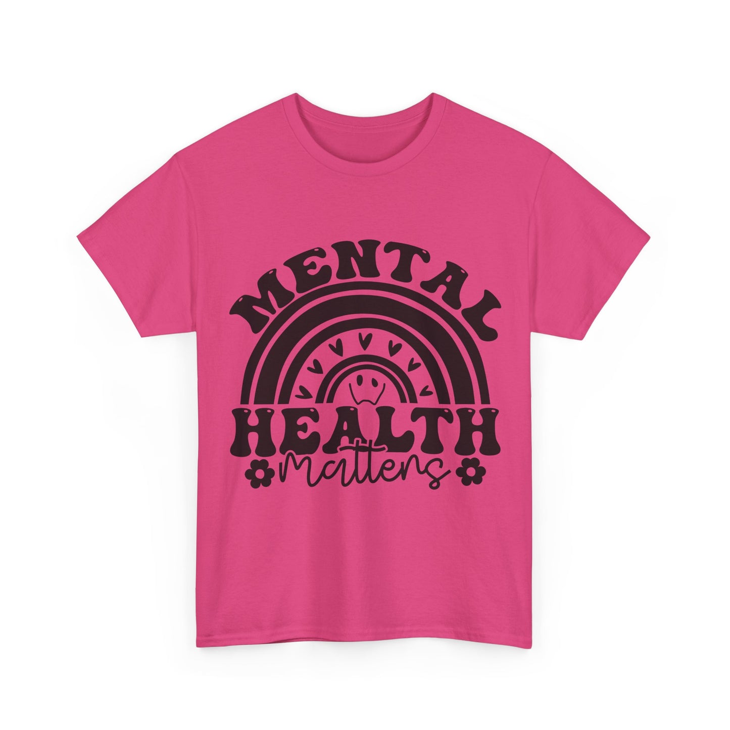Mental Health Unisex Heavy Cotton Tee, Positive Vibes Shirt, Self-Care Gift, Well-being Awareness Gift, Casual Everyday Wear, Rainbow Design