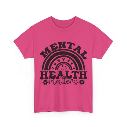 Mental Health Unisex Heavy Cotton Tee, Positive Vibes Shirt, Self-Care Gift, Well-being Awareness Gift, Casual Everyday Wear, Rainbow Design