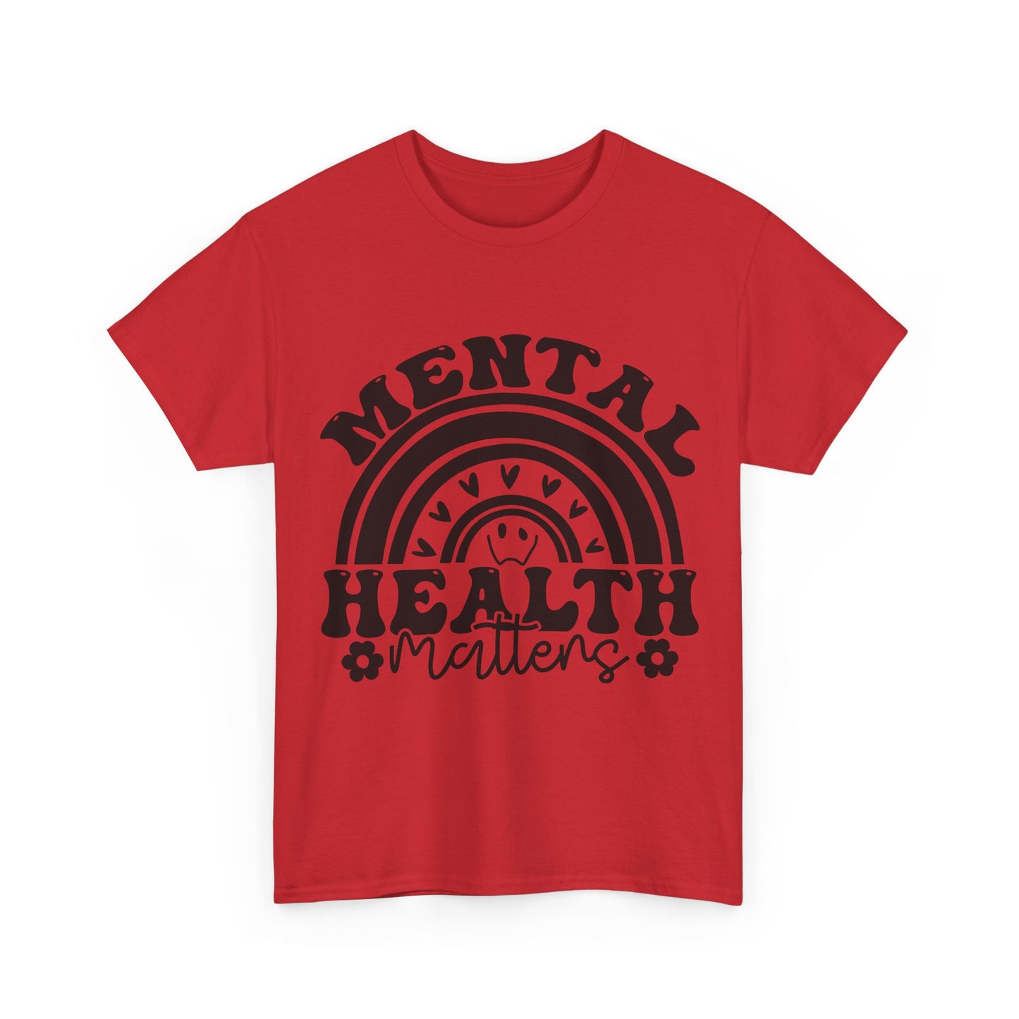 Mental Health Unisex Heavy Cotton Tee, Positive Vibes Shirt, Self-Care Gift, Well-being Awareness Gift, Casual Everyday Wear, Rainbow Design