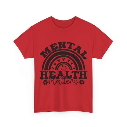Mental Health Unisex Heavy Cotton Tee, Positive Vibes Shirt, Self-Care Gift, Well-being Awareness Gift, Casual Everyday Wear, Rainbow Design