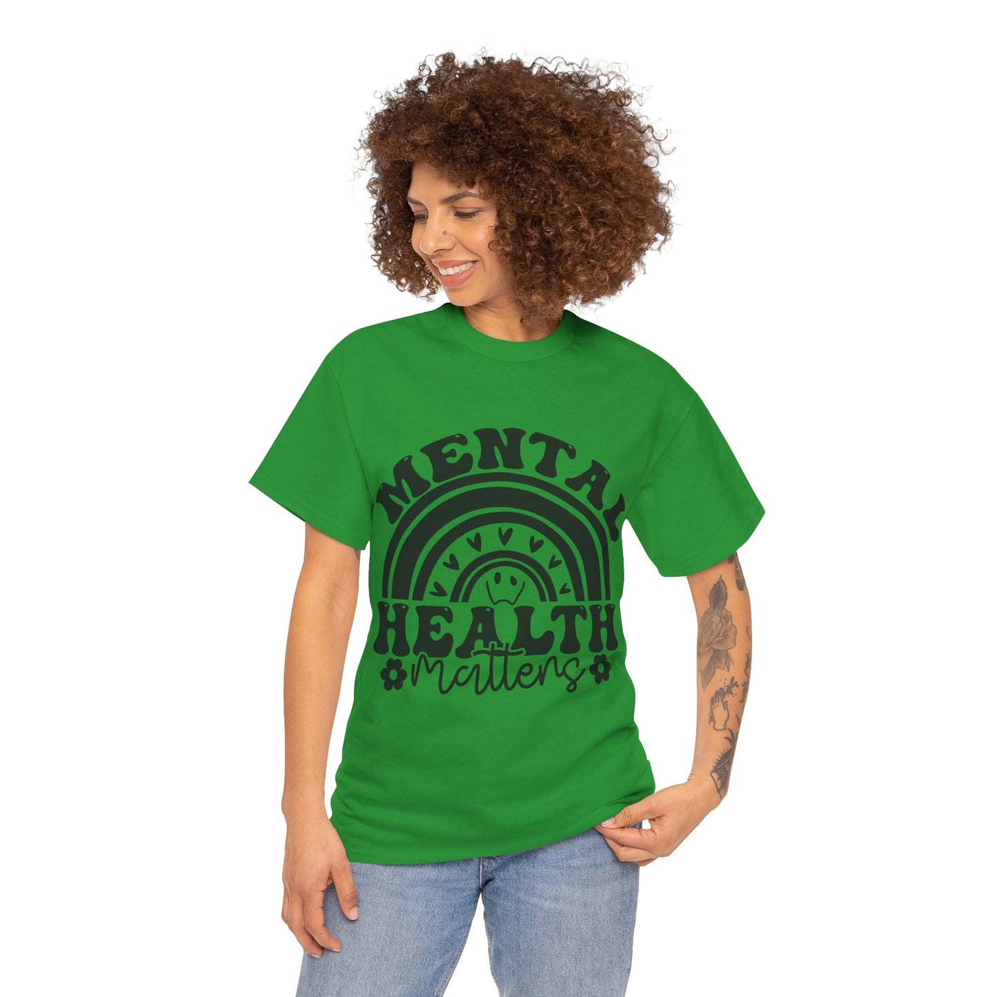 Mental Health Unisex Heavy Cotton Tee, Positive Vibes Shirt, Self-Care Gift, Well-being Awareness Gift, Casual Everyday Wear, Rainbow Design