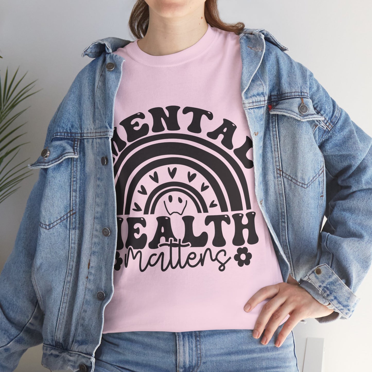 Mental Health Unisex Heavy Cotton Tee, Positive Vibes Shirt, Self-Care Gift, Well-being Awareness Gift, Casual Everyday Wear, Rainbow Design