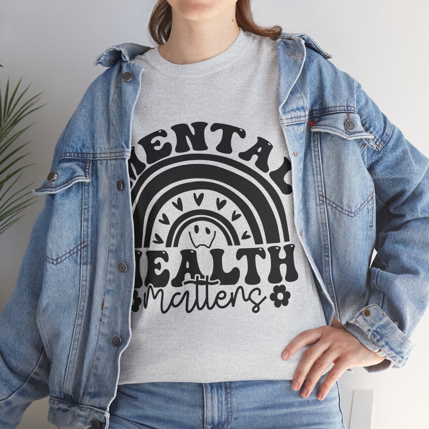 Mental Health Unisex Heavy Cotton Tee, Positive Vibes Shirt, Self-Care Gift, Well-being Awareness Gift, Casual Everyday Wear, Rainbow Design