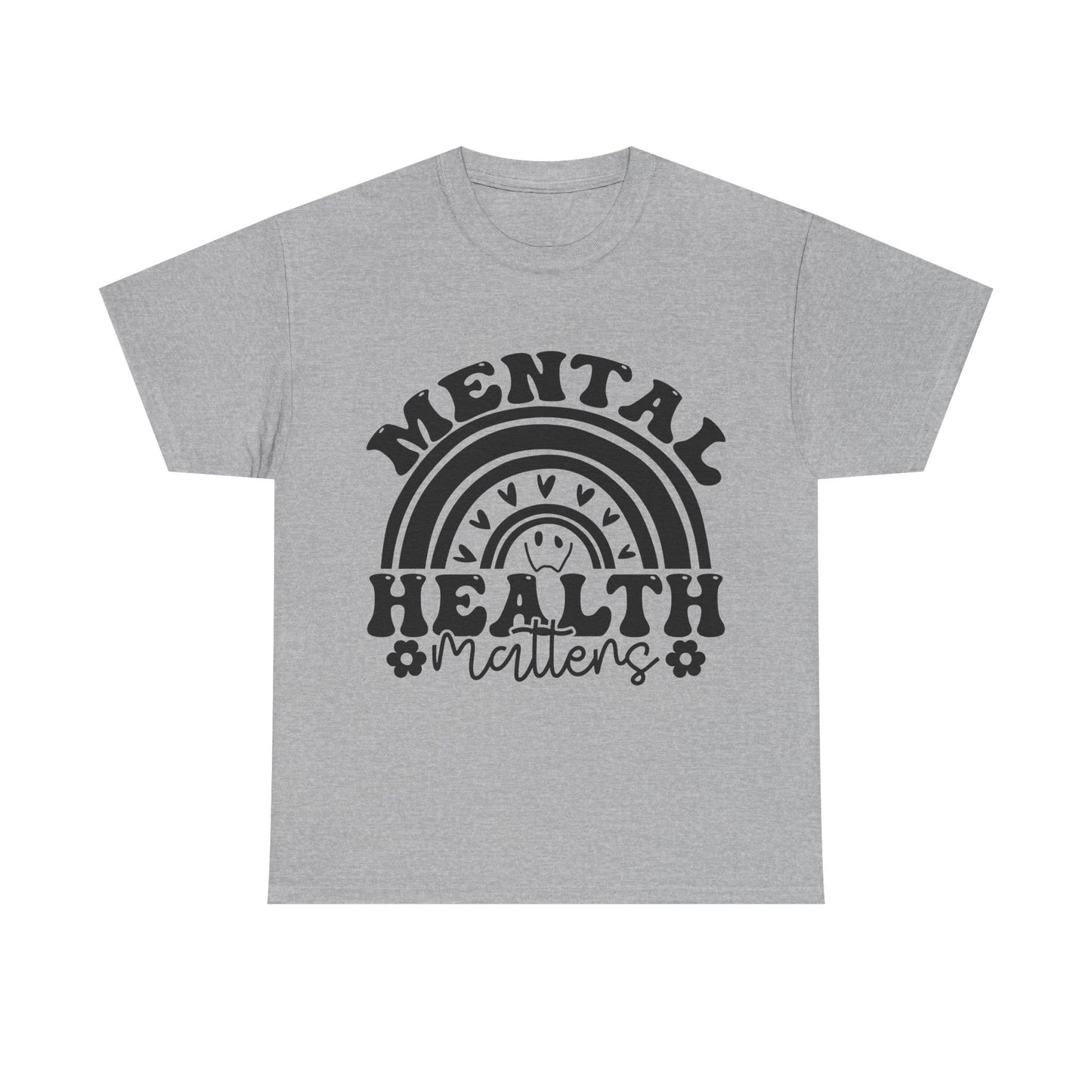 Mental Health Unisex Heavy Cotton Tee, Positive Vibes Shirt, Self-Care Gift, Well-being Awareness Gift, Casual Everyday Wear, Rainbow Design