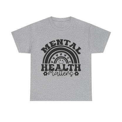 Mental Health Unisex Heavy Cotton Tee, Positive Vibes Shirt, Self-Care Gift, Well-being Awareness Gift, Casual Everyday Wear, Rainbow Design