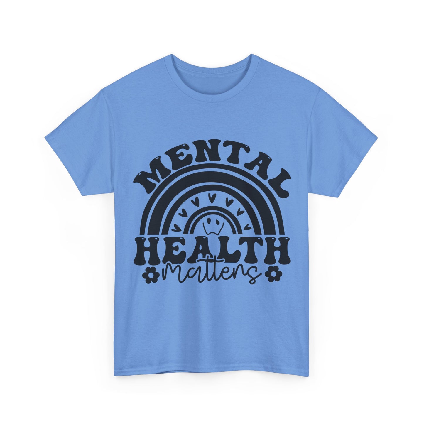 Mental Health Unisex Heavy Cotton Tee, Positive Vibes Shirt, Self-Care Gift, Well-being Awareness Gift, Casual Everyday Wear, Rainbow Design
