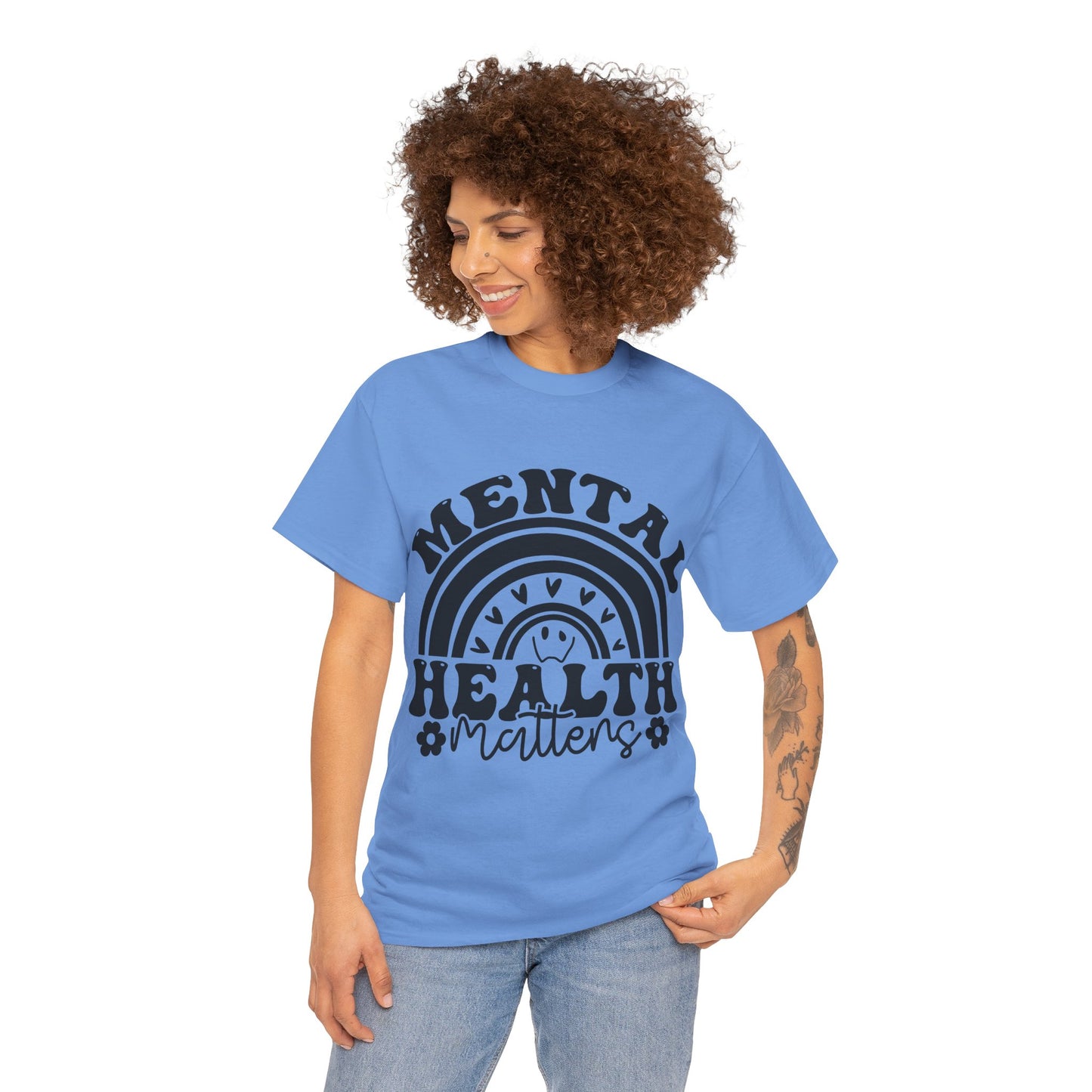 Mental Health Unisex Heavy Cotton Tee, Positive Vibes Shirt, Self-Care Gift, Well-being Awareness Gift, Casual Everyday Wear, Rainbow Design
