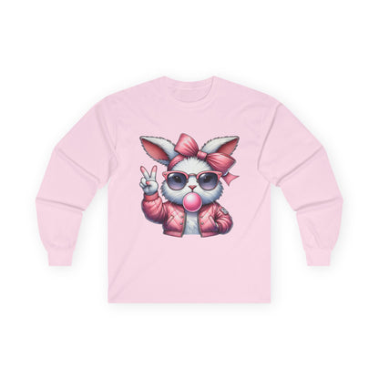 Playful Bunny Graphic Long Sleeve Tee - Cute Gift for Animal Lovers, Casual Wear, Spring Style, Easter Apparel, Gift for Kids