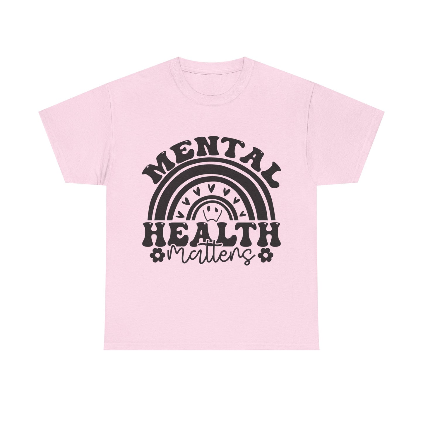 Mental Health Unisex Heavy Cotton Tee, Positive Vibes Shirt, Self-Care Gift, Well-being Awareness Gift, Casual Everyday Wear, Rainbow Design