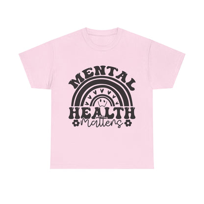 Mental Health Unisex Heavy Cotton Tee, Positive Vibes Shirt, Self-Care Gift, Well-being Awareness Gift, Casual Everyday Wear, Rainbow Design